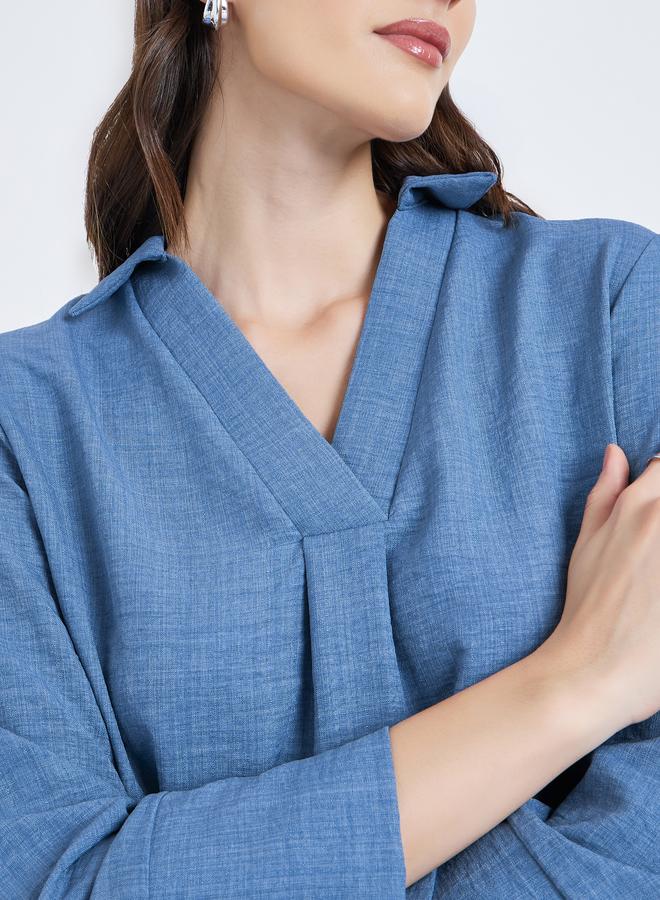 Styli Women Blue Longline Shirt with 3/4 Sleeve - Image 3